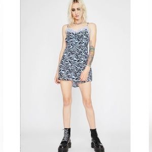 NWT Re: Named Black and Blue Zebra Stripe Mini Slip Tank Top Dress Size Small